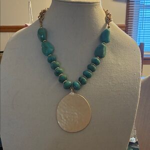 Chico's Teal and Gold Statement Necklace